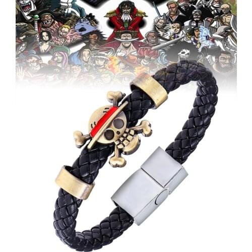 Anime Bangle One Piece Bracelet Janpan Action Figure Toys Straw Hat Luffys Ship Flag Woven Leather Ring Anime Accessories