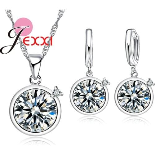 Trendy Round Crystal Jewelry Set Creative Bear On Wheel Pendant Necklace Earrings Woman Wedding Gift 925 Sterling Silver