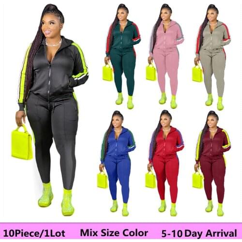 S-4xl Mix Size Color Wholesale Bulk Items Plus Size Two Piece Sets Women Sweatsuit Zip Top Sweatpants Tracksuit 5-10day Arrival