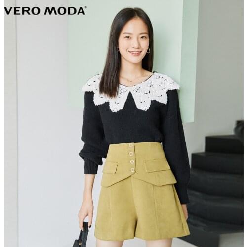 Vero Moda Women Imitation Pearl Stitching Collar Lantern Sleeves Sweater | 320413036