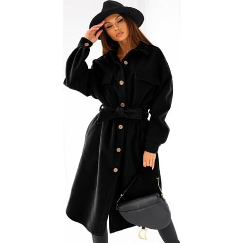 Autumn and Winter Long-sleeved Button Belt White Woolen Coat Coat 2021 Fashion Trend Temperament Black Female Coat