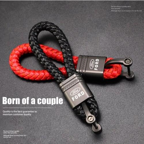 1Pcs Universal Metal Car Keychain Leather Woven Key Ring For Ford Fiesta Focus Kuga Ranger Mondeo Ecosport Escape Fusion Explor