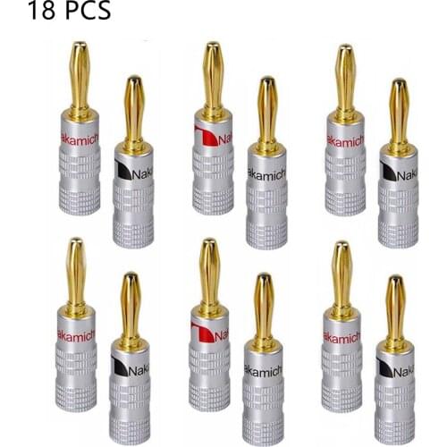 18pcs/9pair Nakamichi Banana Plug Straight Pre Amplifier 24K Gold Plated 4MM Connector Screw Lock Audio Jack Speaker Black Red