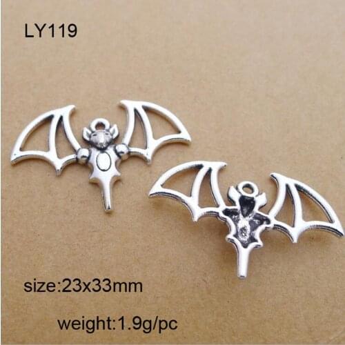 25pcs Antique Sliver Metal bat Charm DIY Jewelry Findings Accessories 23x33mm