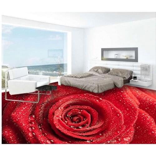 3D wallpaper 3d floor murals PVC Custom Photo self-adhesive 3D floor waterproof floor Red Rose Fashion Home Decoration