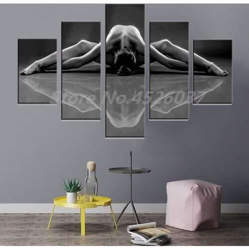 Sexy Nude Woman Wall Art Black And White Nude Girl 5 Pieces Poster Painting On Canvas Bedroom Decoration Pictures Home Decor
