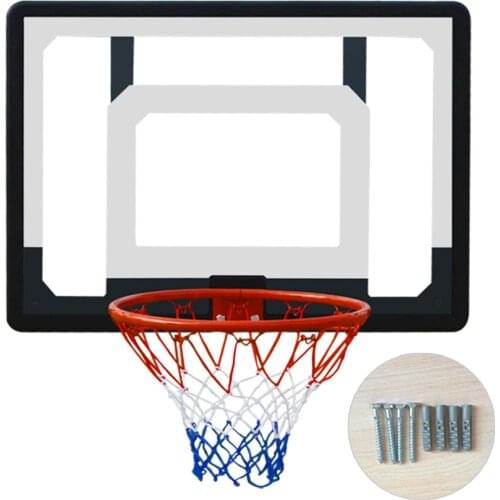 80*58cm Transparent Wall-mounted PC Basketball Backboard for Kids & Adults Ball Sports Trainer Gaming Hanging Rail 38cm Rim