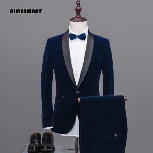 AIMENWANT Brand England Mens Vintage 2pcs Suits Europe Business Casual Jacket+Pants Set Man Slim Fit Wedding Blazers Sales
