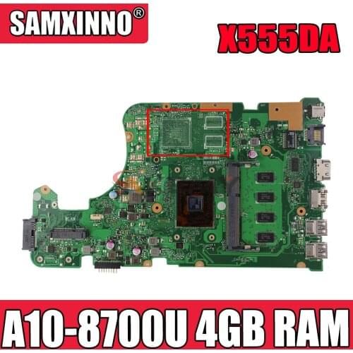 Akemy X555DA For Asus X555 X555YA X555YI X555D X555DG X555DA Laotop Mainboard X555DA Motherboard W/ A10-8700U 4GB RAM