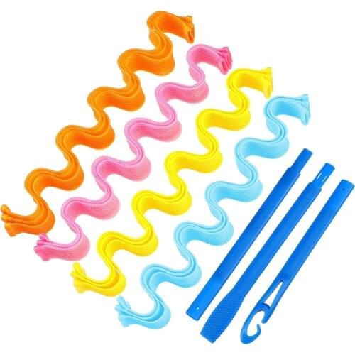 24 Pieces 50cm Magic Water Ripple Wave Hair Curlers with Hooks Portable Snail Shape DIY No Heat Waveform Spiral Hairstyle