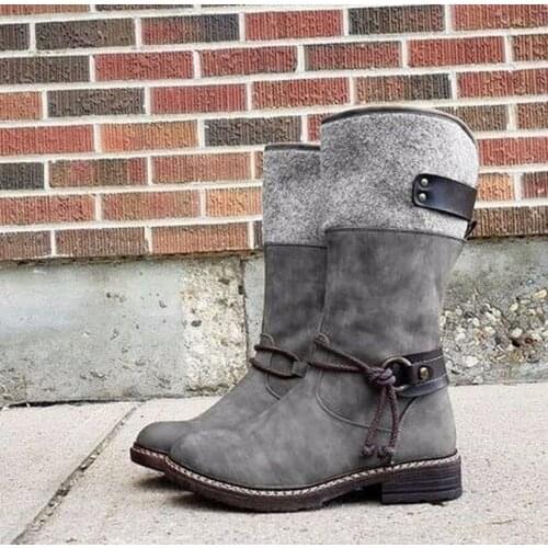 Fashion Shoes Woman Plus Size Winter PU Chaussures Femme Boots Women Buckle Strap Riding Equestrian Pointed Toe Square Heel