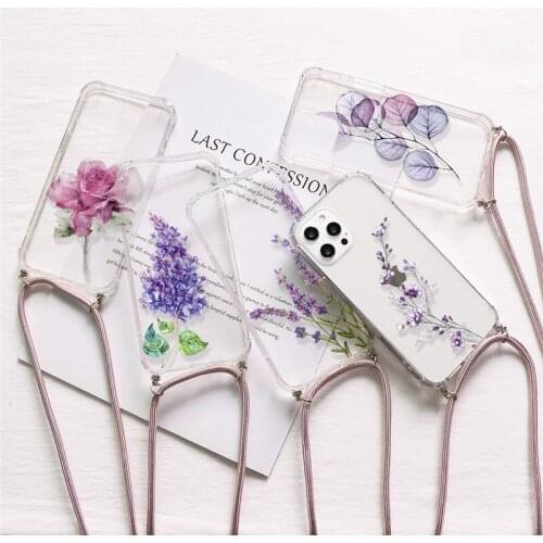 Clear Airbag Lanyard Necklace Phone Case For iPhone 11 12 Pro Max Mini 6 6s 7 8 Plus 5s SE 2020 X XS MAX XR 12pro Hard PC Cover