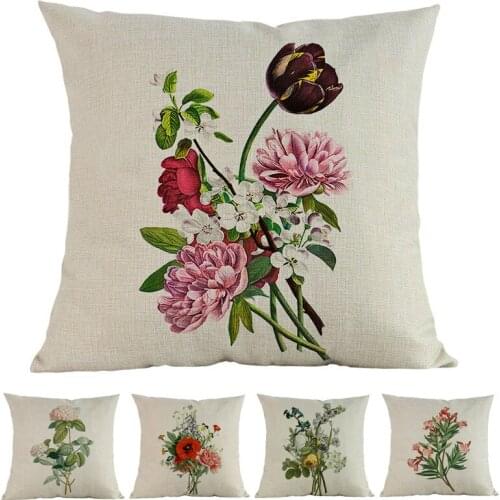 European Retro Style Flowers Vintage Floral Pattern Beige Throw Pillow Case Nordic Home Decorative Sofa Cushion Cover