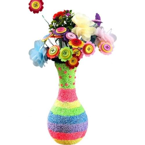 Children DIY Handmade Button Bouquet Vase Handcraft Toys Ornamnet Christmas Gift