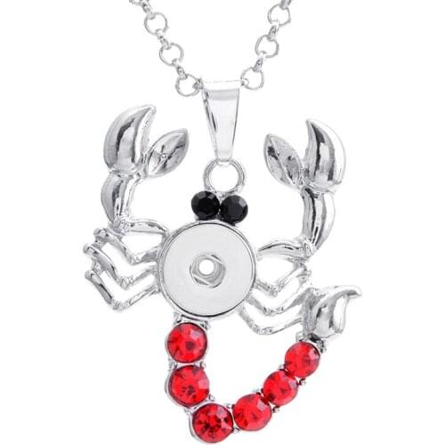 DIY Chain Zodiac Charms Punk Rock 4 Colors Rhinestones Scorpion Pendent Fit 12mm Snap Button Ketting Necklace Woman Wedding Gift