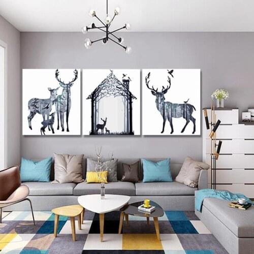 DIY Oil Paint Deers Animals Pictures 40x40cmx3pcs Painting by Numbers Wall art Triptych canvas painting Gift for Home Decor