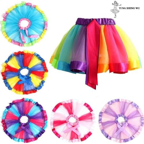 Girls Ballet Dance Wear Party Tulle tutu skirt girls dancing performance rainbow skirt Children team Dancing Skirt Dancewear
