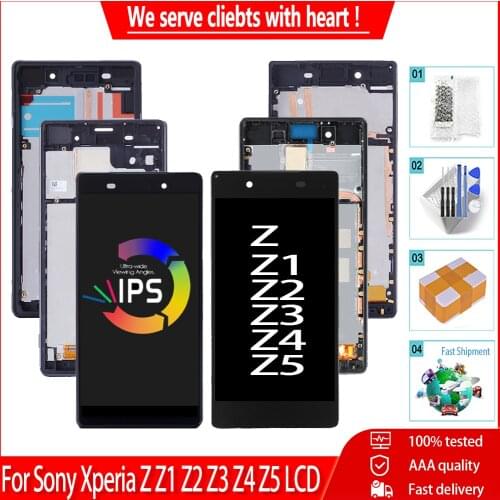 For Sony Xperia Z Z1 Z2 Z3 Z4 Z5 LCD Display Touch Screen With Frame AAA Quality Digitizer Replacement For Sony Xperia Z5 LCD