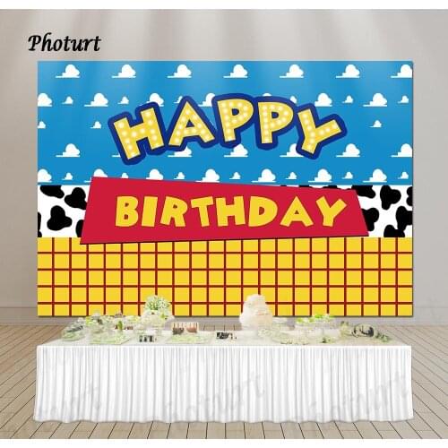 PHOTURT Story Toy Backdrop for Kids Birthday Photo Background Popular Blue Golden Cow Polyester Vinyl Decorate Props