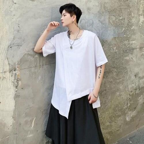 Men summer personality irregular design hip hop t shirt black white short sleeve tee shirts man vintage street punk clothes