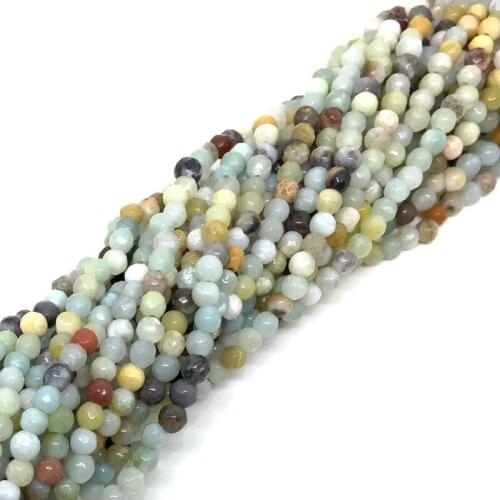 Beadztalk Natural Stone Bead 4 mm faceted Colorful Amazonite Loose15 inch for DIY Earrings Bracelet etc