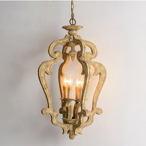 American country antique wood chandelier retro solid wood carving lamp vintage loft children room bedroom dinning room light