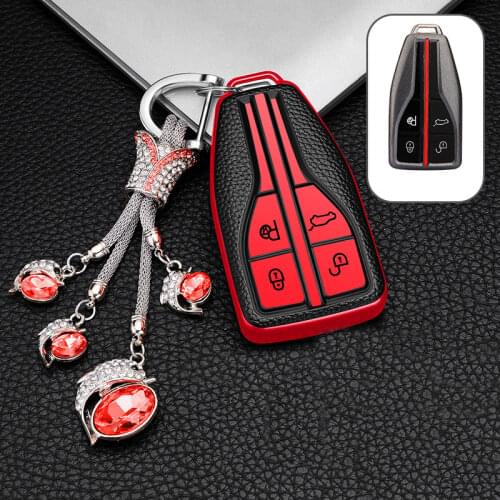 Leather TPU Car Remote 4 Button Key Cover Case Bag Shell Keychain for Hongqi HS5 19 FAW HS7 HS9 Protector Accessories