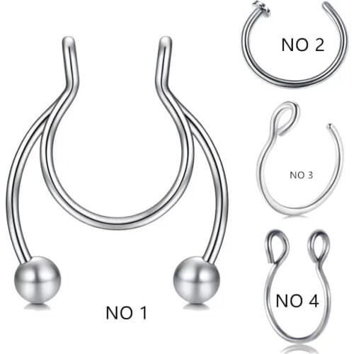 Lot50pcs New Clip On Fake Nose Hoop Rings Surgical Steel No Hole Non Piercing Body Jewelry 20Gx8mm Hot