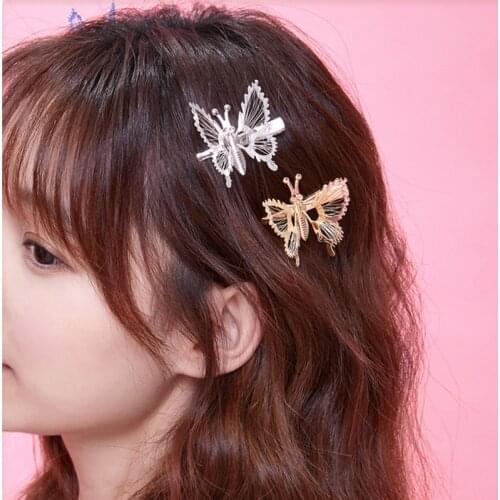 Fashion Cute Metal Alloy Butterfly Hairpin Hollow Girl Headdress Shiny Hairpin Jewelry Birthday Party Girlfriend Exquisite Gift