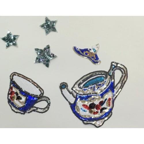 Cup star set iron sticker for clothing sequins patches,sequined applique patches for clothes parches para la ropa