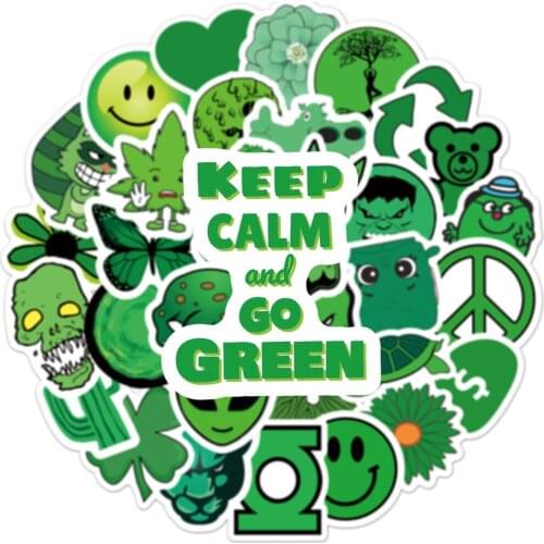 50PCS Creative Green Cartoon Small Fresh Series Waterproof Sticker Suitcase Laptop Graffiti Decoration Wholesale