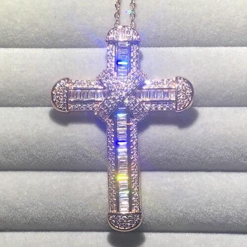 Luxury 18K rose gold Exquisite Bible Jesus Cross Pendant Necklace for Women Men Crucifix Charm Created Diamond Jewelry