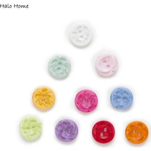 Transparent Pattern Flower 100pcs 2 Hole Round Mixed Resin Buttons Sewing Scrapbooking Clothing Fabric Covered DIY 14mm