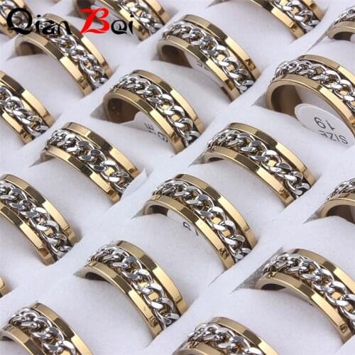 QianBei Wholesale 10pcs Lots 7mm Silver Chain Men Rotatable Ring Black Blue Stainless Steel Rotatable Cool Jewelry Party Gift