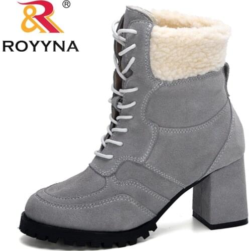 ROYYNA 2020 New Designers Winter Boots Woman Ankle Boots Fashion Shoes Women Warm Plush Snow Boots Lace Up Ladies Footwear Comfy