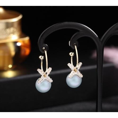 S925 Silver Needle Korea East Gate Temperament Pearl Earrings Female Earrings Earrings Fashion Spring and Summer Zircon Earrings