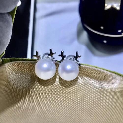 Christmas Style Deer 925 Silver Earrings Findings Mountings Settings Parts Fittings for Pearls Coral Jade Agate Beads Stones