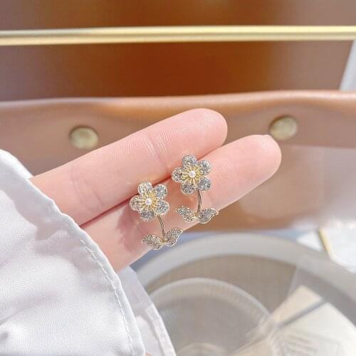 14k Real Gold Plated Jewelry Exquisite Micro Inlay Zircon Flowers Small Earrings for Woman Holiday Daily Cute Simple Earring
