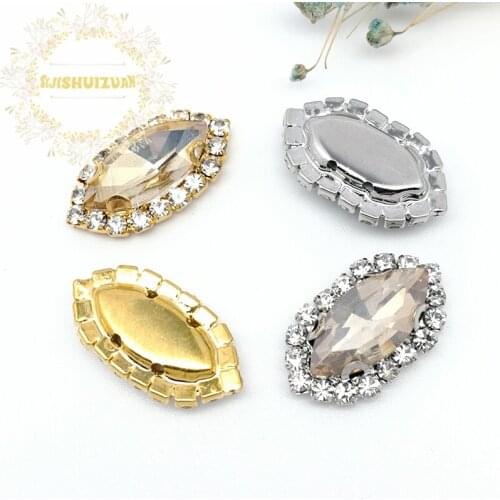 Champagne horse eye shape Glass Crystal sew on rhinestones with Crystal buckle Diy wedding dresss Free shipping