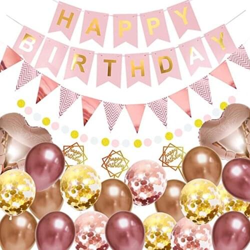 Rose Gold Balloon Set Confetti Metallic Balloons Happy Birthday Letter Foil Ballon Bride Valentines Day Baby Shower Decorations