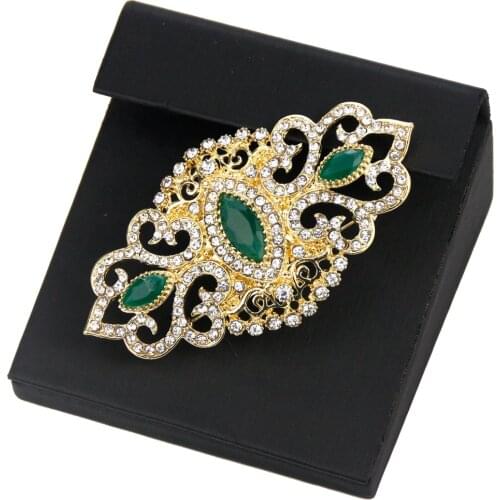 Sunspicems Full Crystal Women Brooch Gold Color Morocco Caftan Brooch Wedding Jewelry Flower Indian Brooches Pins Bridal Bijoux