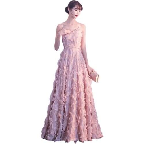 Evening Dress 2019 New Korean Style Sexy Sleeveless a Line Prom Party Dress Spaghetti Strap Floor Length Haute Couture