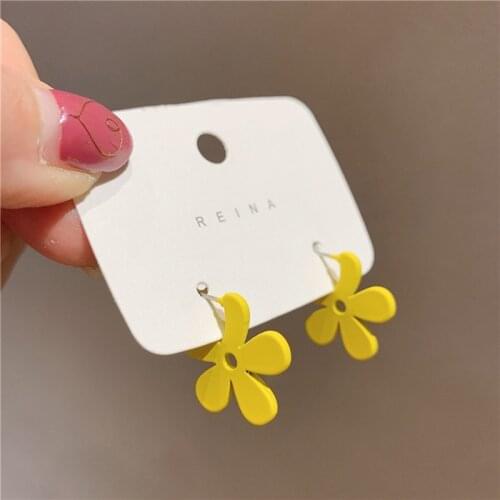 Yaologe White Yellow Pink Candy Color Vertical Flower Earrings Cute Sweet Plant Korean Summer Simple Stud Earrings Jewelry Girl