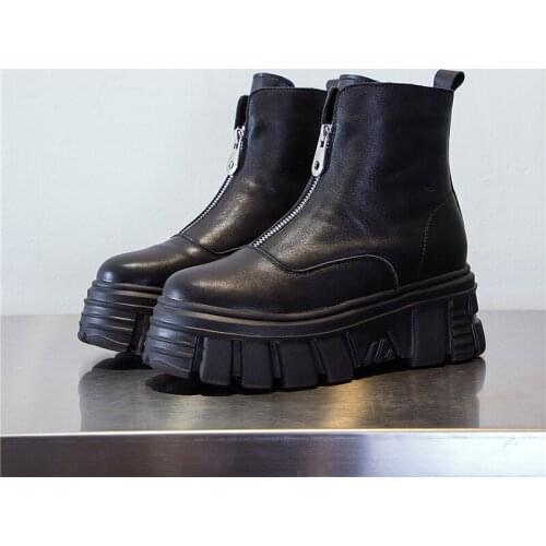 2020Genuine Leather Front Zipper Women' Ankle Boots 2020 Fashion Style Women Spring Platform Boots Ladies Chunky Shoes