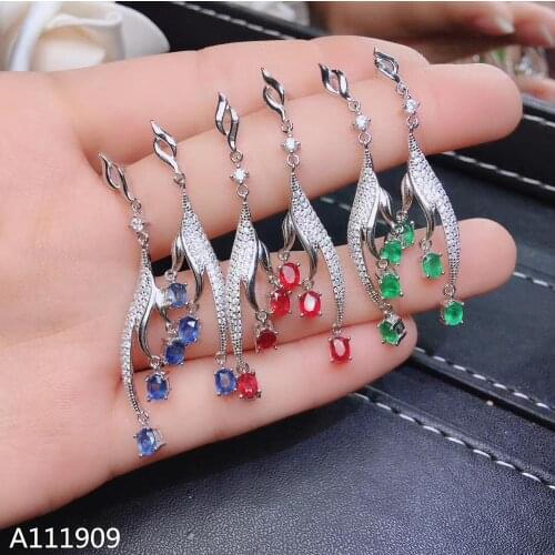 KJJEAXCMY boutique jewelry 925 sterling silver inlaid Sapphire Natural Emerald Ruby Womens earrings support detection popular