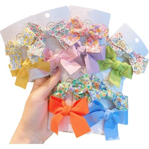 Female Hair Clips Floral/ Solid Color Bowknot Hairpin Headwear Bobby Pin For Girls Purple/Blue/Pink/Yellow/Orange/Green