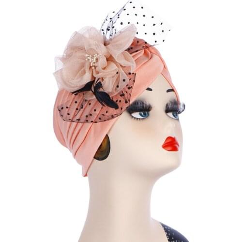Turban Hair Accessories Muslim Scarf Women Stretchy Big Flower Head Cap Hat Ladies Hair Loss African Turban Cap