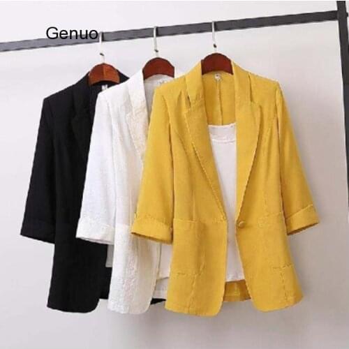 2020 Summer Thin Women Outerwear Plus Size 4XL Ladies Office Suit Loose Three Quarter Sleeve Basic Coat Simple Sunshine Cardigan