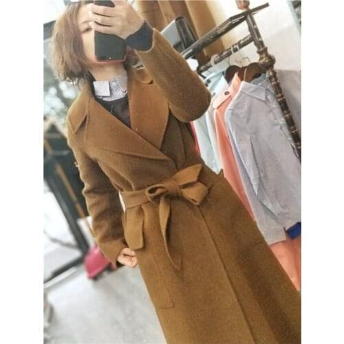 Women Alpaca Coat 2019 Autumn Winter Thick Woolen Outerwear New Arrival Handmade Wool Coat Belt Elegant Wool Outwear New
