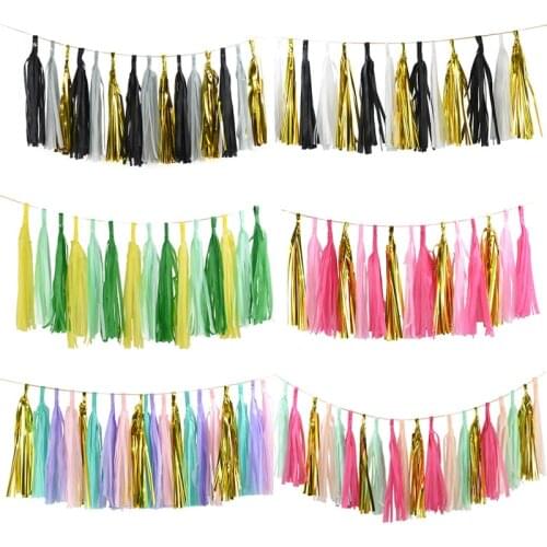 1Set Tissue Paper Tassel Garland Party Decorations Mixed Color Banner Birthday Wedding Decoration Diy Background Wall